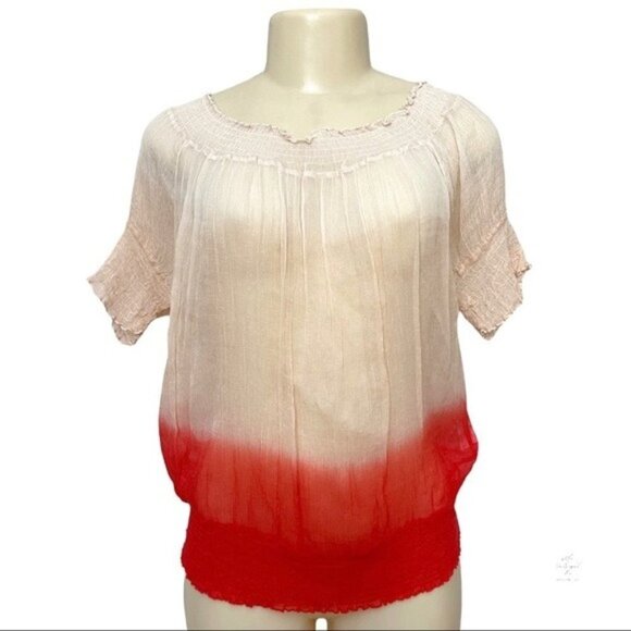 Y2K Bebe Off The Shoulder Silk New Rio Red Ombré Tie Dye Open Back Gauze Top - Picture 1 of 9